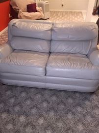 GRAY LEATHER LOVE-SEAT