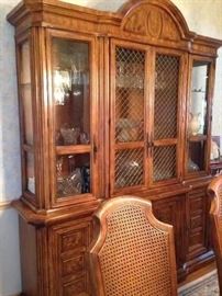 Shows detail of Mid Century American of Martinsville Hutch and Coordinating Cane Back Chair