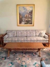Plush MidCentury Modern Sofa with Coordinating Coffee Table. Painting Above has colors that coordinate also.