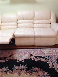 Lane White Leather Sofa; reclines on each end.
