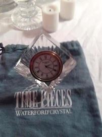 Waterford Crystal Clock with Original Bag stating "Time Pieces Waterford Crystal"