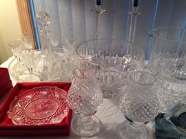 Waterford Marquis Crystal Grouping Candlesticks and Pitcher in the Back