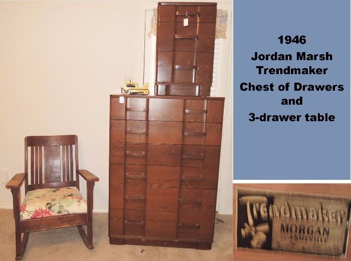 1946 dresser & side table.  Old rocking chair