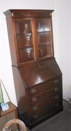 Walnut Drop Front 4 Drawer Desk w/ Convex Glass