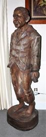 Carved Wooden 5 ½ Foot Tall Black Slave Art Sculpture dated 1887;