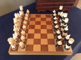Handmade wood and bone carved chess set one-of-a-kind