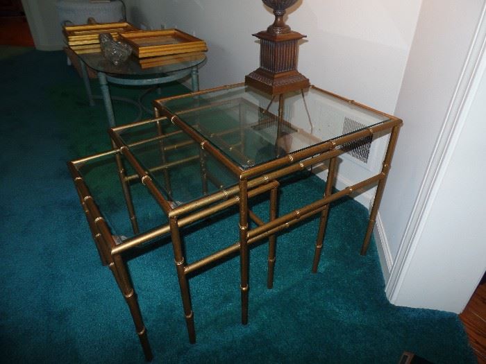 Brass and Glass Stack Table Set