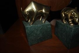 Green marble base OX bookends.