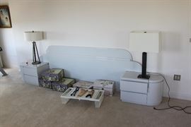 Designer headboard with pair nightstand.