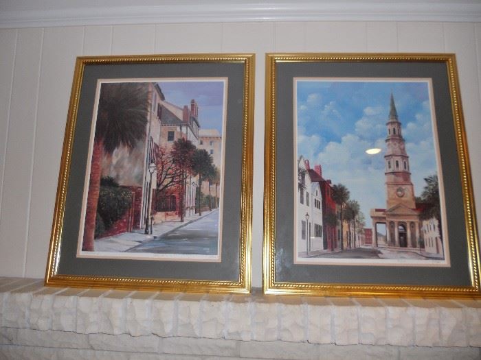 Pair of large Charleston framed, matted prints