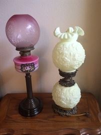 Vintage pink oil lamp and vintage lamp