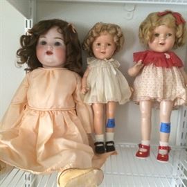 German Porcelain Doll, Ideal Shirley Temple Doll, Look-a-like shirley temple doll