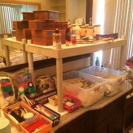 Misc. jewelry boxes, vintage doilies, hankerchiefs and misc. bathroom items