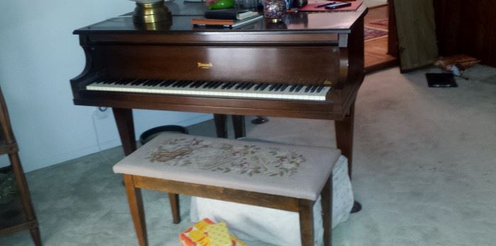 baby grand Howard piano with needle point bench