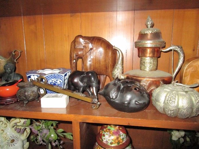 BRONZE CATS AND ELEPHANT