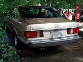 Left Rear view of our Mercedes, note original 500SEC lettering on trunk lid.