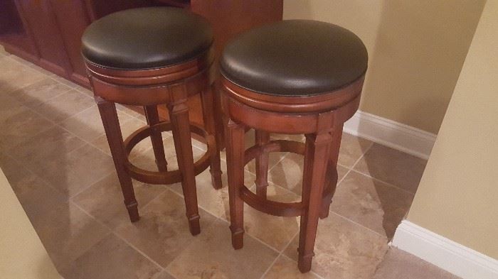 set of 2 cherry barstools with black leather seats, excellent condition, 30.5" h x 16" w, $250.00