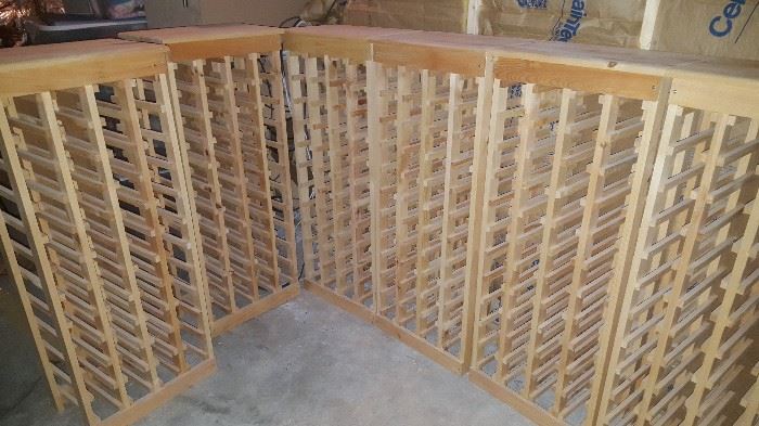 6 wood wine racks, each holds 44 bottles, 43.5"h x 18.5"w x 11.5" d, unfinished wood, $40.00 each