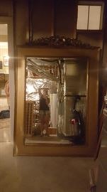Enormous room wall mirror! Please see reflections and doorframe to get an idea of the size. Excellent condition, gold leaf frame, 76" tall x 53.5" wide. $475.00