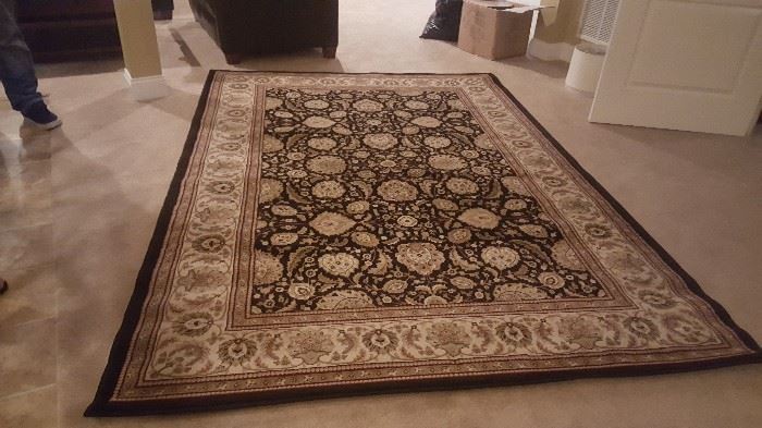 Room Rug, approximately 10' x 7.5', black and cream/beige floral, no stains, excellent condition, $450.00
