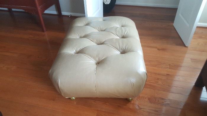 Olive green leather ottoman, very good condition, soft leather, 42"x30"x16"h, $75.00