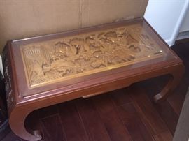 Hand carved coffee table from either Korea or Vietnam (Has matching nesting tables)