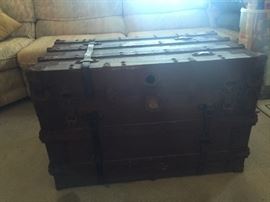 Wood trunk with leather straps-sold off site
