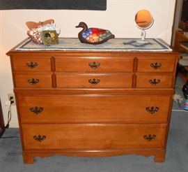 maple dresser, stain glass/cast duck night lite