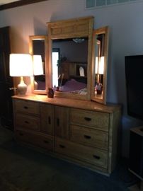 Another view of dresser with tri fold mirror
