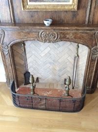 Fireplace surround and utensils $500, Chinese armorial bowl $375 Antique Qing Nanking