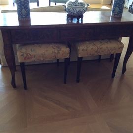 Chinese hats stands $800 each Qing and buffet table with stools $800, Meissen casserole $120