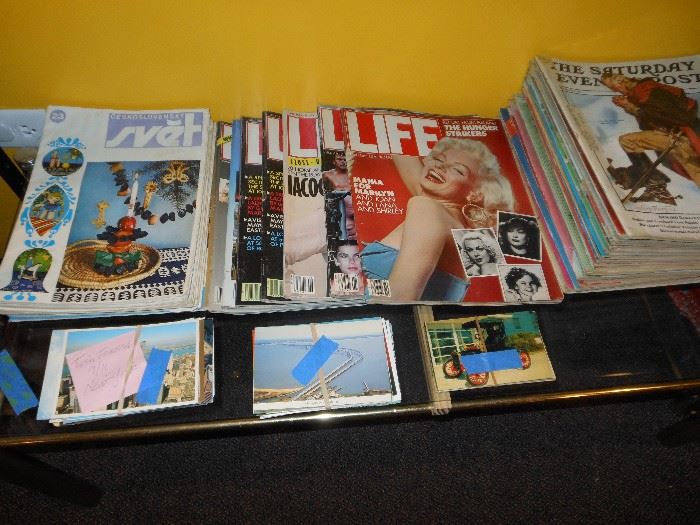 vintage magazines and postcards 