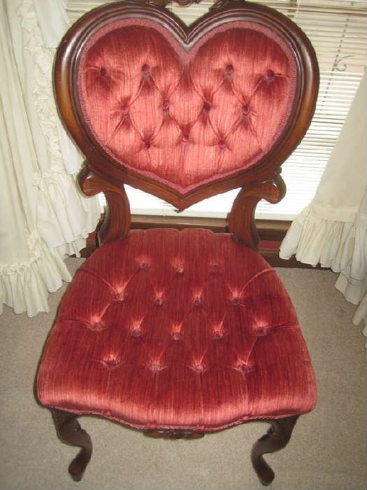 Victorian style heart shaped back red tufted back and bottom  parlor chair