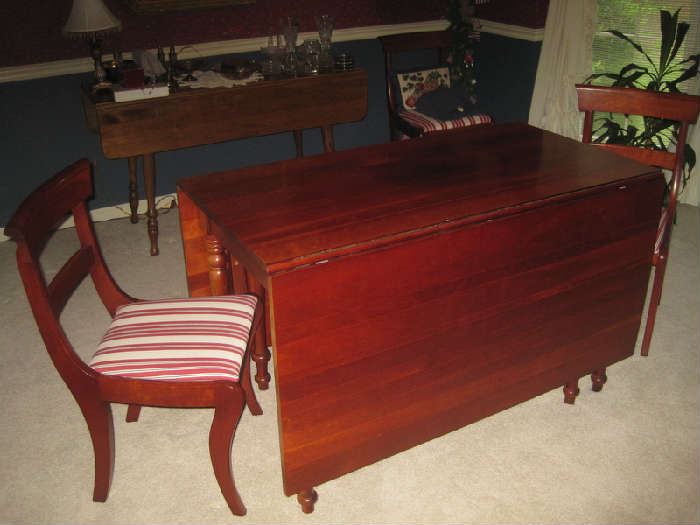 Cherry drop leaf table with two side chairs (by Crescent Furniture) 6 total chairs (1 host+5 side) 