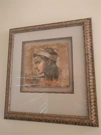 Nicely framed/matted Greek themed tile - there's a pair of these. Just like nature intended, one man, one woman. He looks as though he feels a sin coming on... ;-)