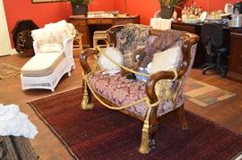 mahogany american claw empire love seat upholstered fabulous