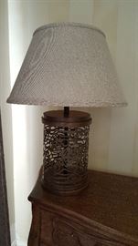 Contemporary Table Lamp with Reticulated metal base.