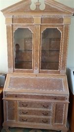 Secretary/Bookcase by Chapman - 200 year-old bleached chestnut burlwood veneer over modern frame - 96" x 45.5"