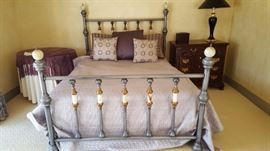 Refinished Corsican Queen‘brass’ bed, Polished Agate inserts