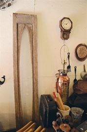 Architectural Window Frame, Badger Copper Fire Extinguisher Lamp, Rolling Pins, Doctor Bag, Pipes, Humidor Tobacco Jar