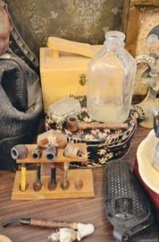 Milk Bottle, Tobacco Pipes, Gun Holster, Tins, Shoe Shining Kit