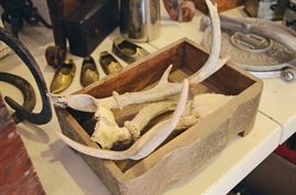 Antlers, Wooden Drawer, Tortilla Press, Brass Shoes