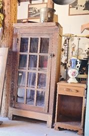 Primitive Dentist's Medicine Cabinets, Metal Farmhouse Lights, Table Lamp, End Table, Spittoon