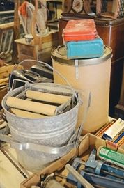 Vintage Mop Wringer in Metal Pail, Tools