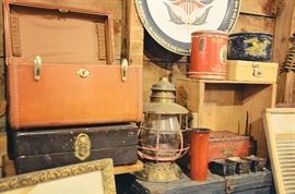 Vanity Suitcases, Lantern, Tins, Washboard