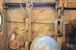 Antlers, Globes, Pulley, Wooden Rooster