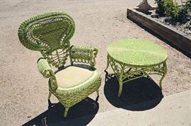 Green Wicker Table and Chair