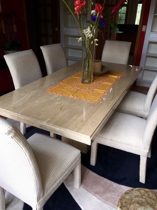 Travertine Dining Rom Table and 6 Chairs