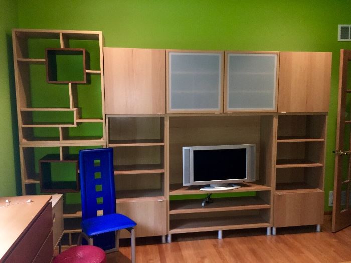 Wood Wall Unit, Entertainment Media Center, Television