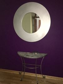 Oversized Silver Round Mirror, Marble Sofa Table